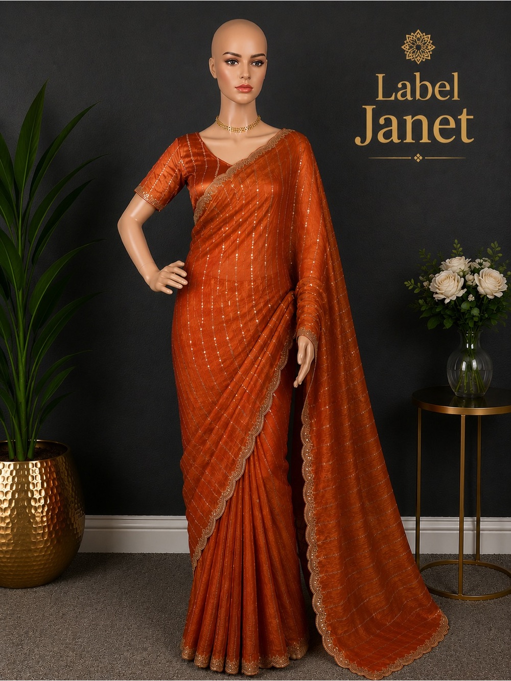 Brand new premium space silk saree with stitched blouse (34” - 42”)